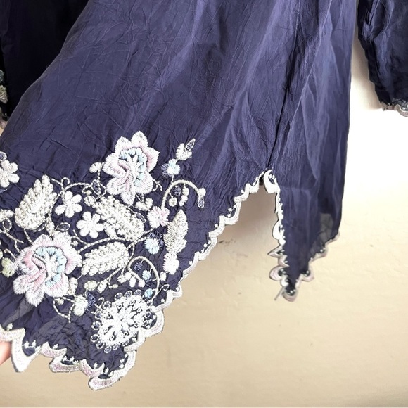 Johnny Was Mayan Ivory Embroidered Long Sleeve Tunic Blue - Picture 14 of 15